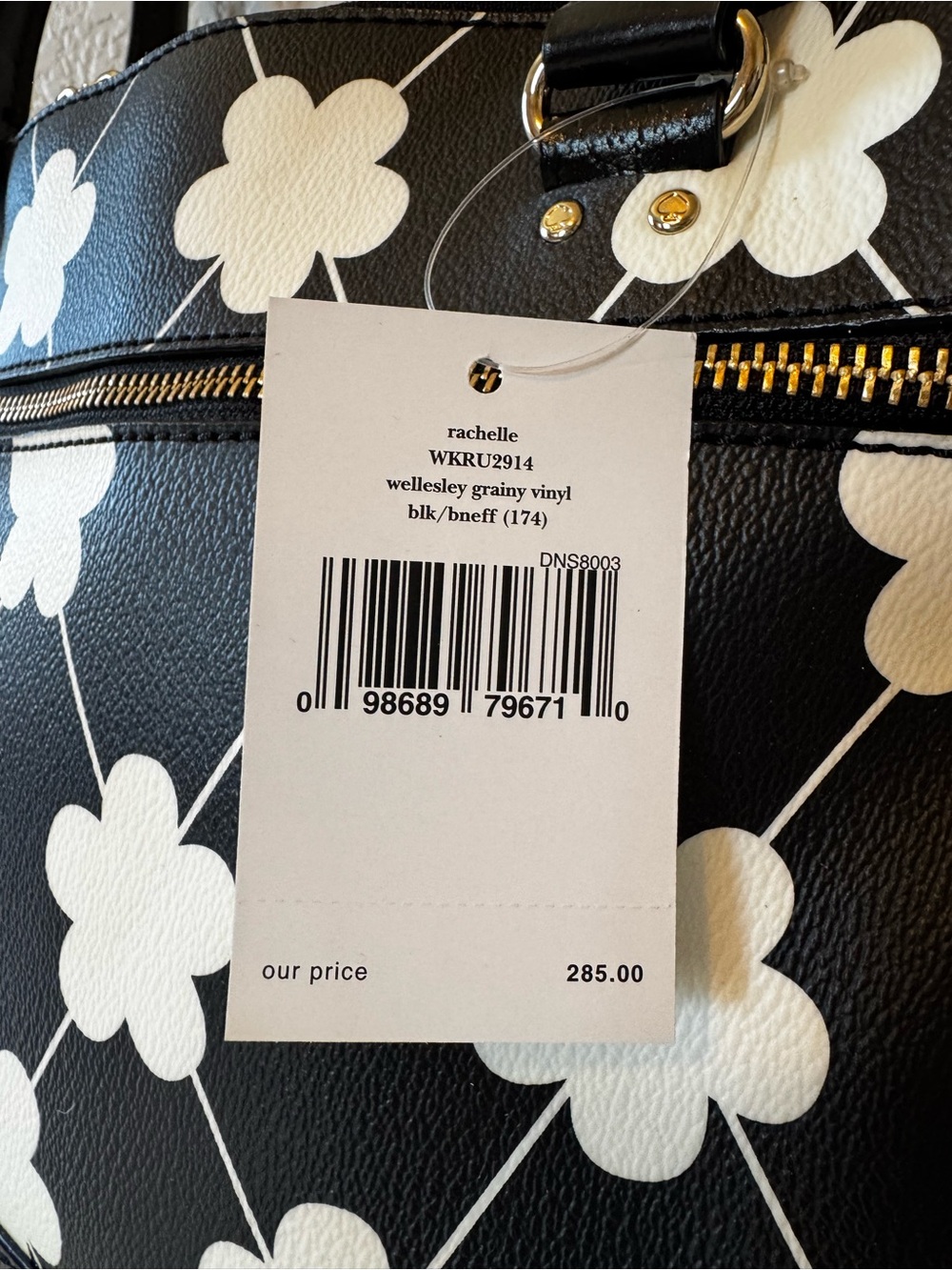 Kate Spade NY Cedar Creek Maise Black & White Floral Dome Satchel - Picture 3 of 3